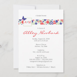 Wedding or Bridal Shower Invitation     Red & Navy