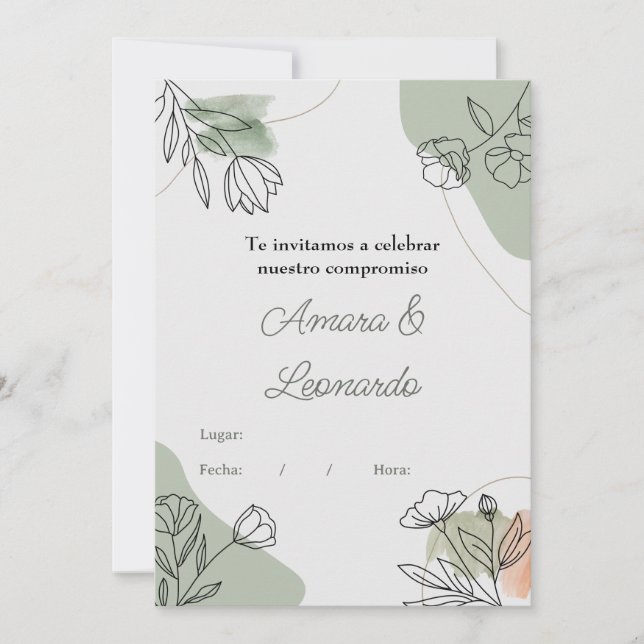 Wedding or engagement invitation with flowers (Front)