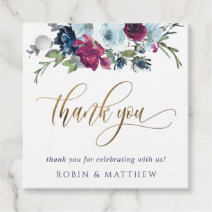 Wedding (or Other) Berry Blue and Burgundy Floral Favour Tags