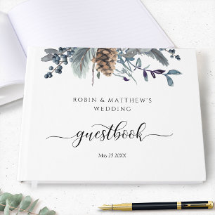 Wedding or Other, Elegant Navy Blue Rustic Floral Guest Book