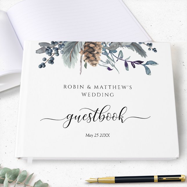 Wedding or Other, Elegant Navy Blue Rustic Floral Guest Book (Creator Uploaded)