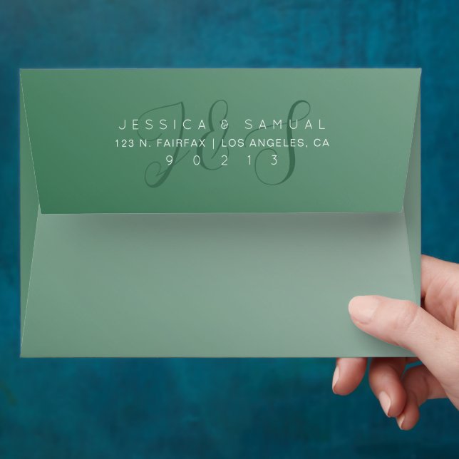 Wedding (or special events) Green Script Monogram Envelope (Hand)