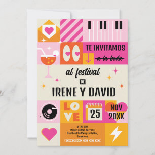 Wedding Orange and Pink Festival (Spanish language Invitation