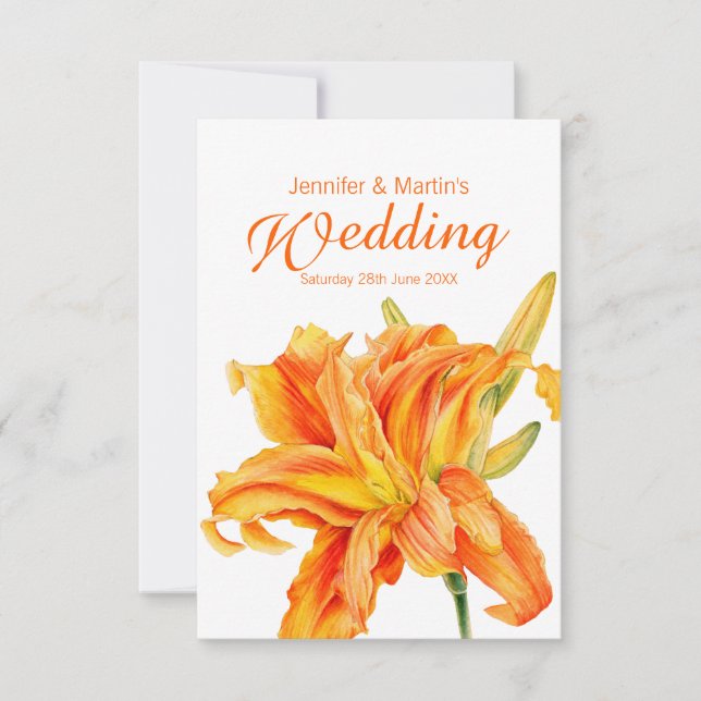 Wedding orange daylily meal options reply cards (Front)