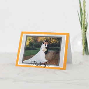 Wedding Orange White Photo Thank You Card