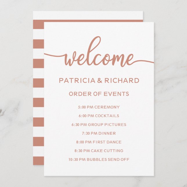 Wedding Order of Events Schedule Rose Gold Invitation (Front/Back)