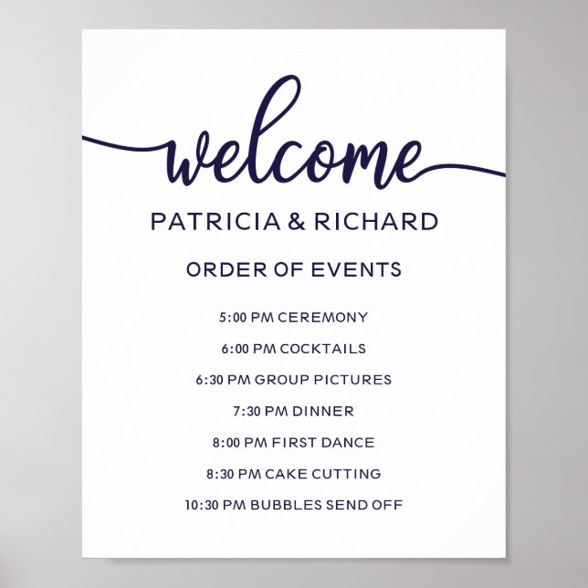 Wedding Order of Events Sign | Chic Navy Blue (Front)