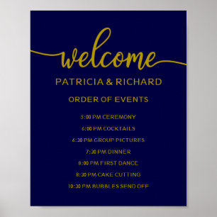 Wedding Order of Events Sign Gold Navy Blue