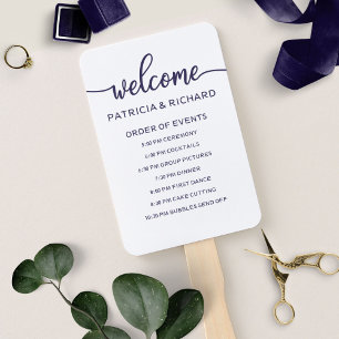 Wedding Order of Events Timeline Chic Navy Blue Hand Fan