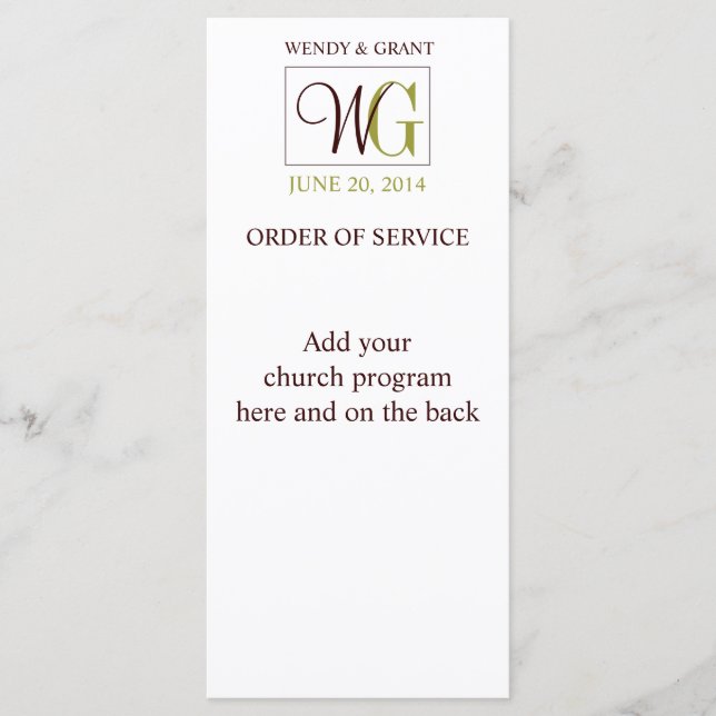 Wedding Order of Service Monogram Logo Programme (Front)