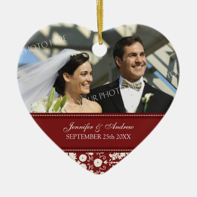 Wedding Ornament Favour Red White Damask (Front)