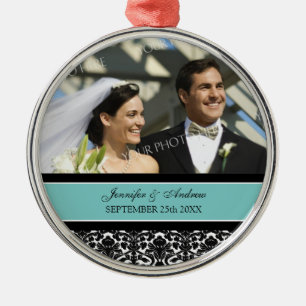 Wedding Ornament Favour Teal Black Damask