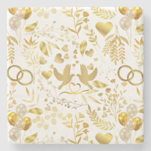 Wedding ornaments pattern in Gold 02 Stone Coaster
