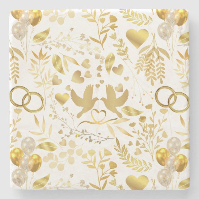 Wedding ornaments pattern in Gold 02 Stone Coaster (Front)