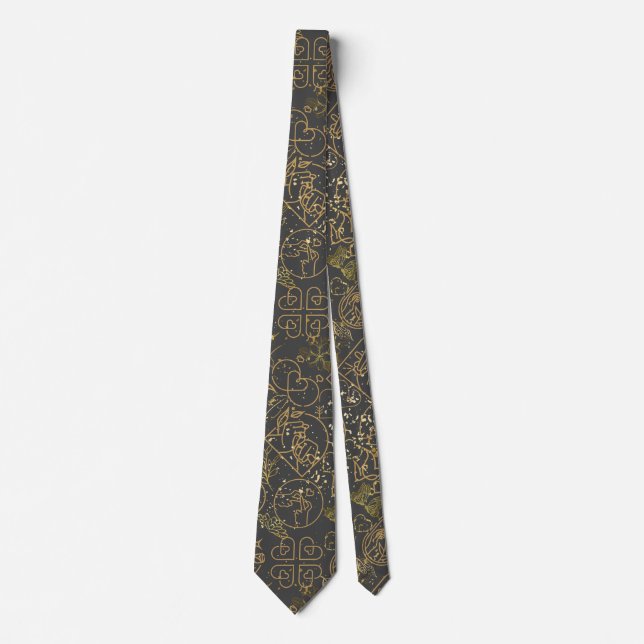 Wedding ornaments pattern in Gold D Grey BG Tie (Front)