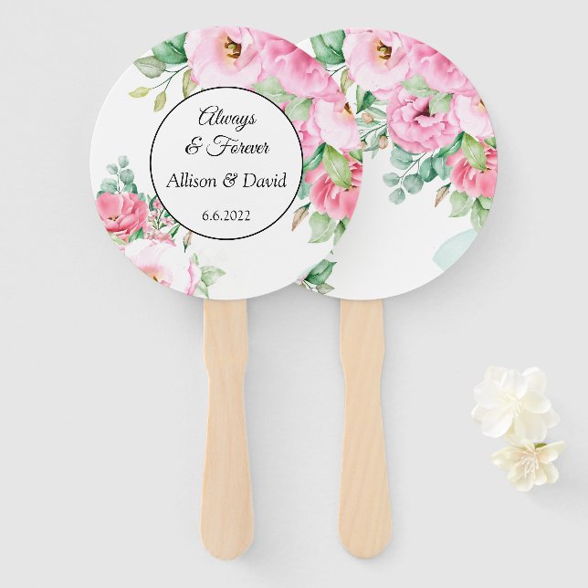 Wedding Paddle Fans Pink Floral (Front and Back)