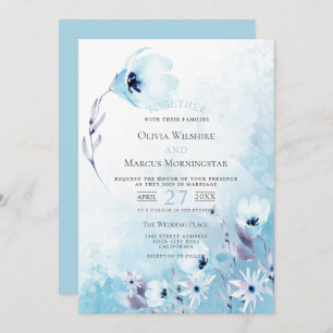 Wedding Pale Blue Watercolor Anemone Garden Invitation