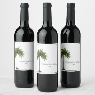 Wedding Palm Tree Green Simple  Wine Label