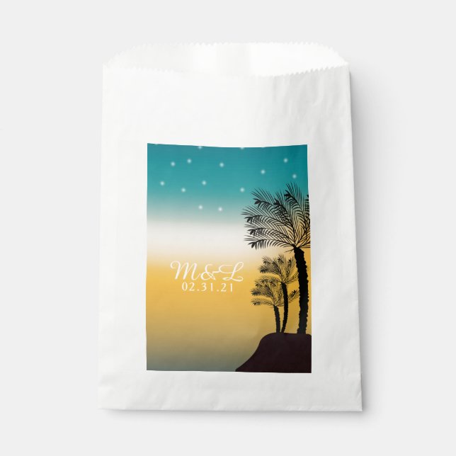 Wedding Palm Tree Tropical Beach Sunset Favour Bags (Front)