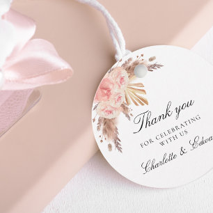 Wedding pampas grass blush floral thank you favour tags