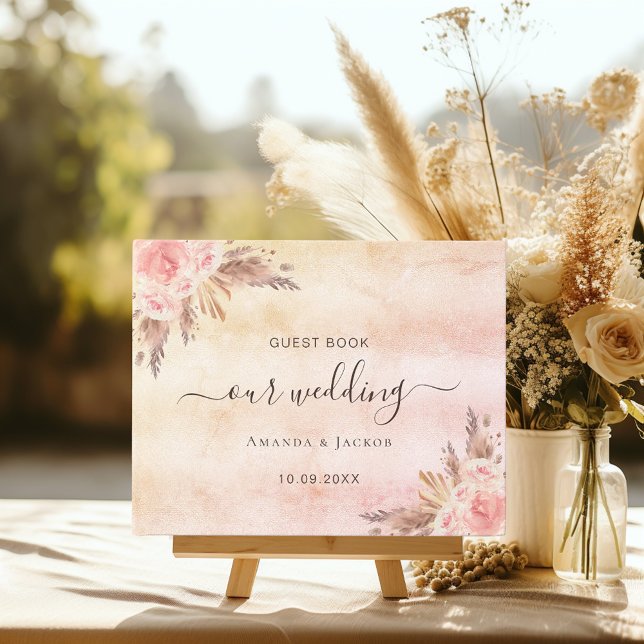 Wedding pampas grass rose gold blush pink boho guest book (Creator Uploaded)