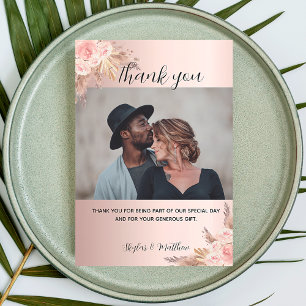 Wedding pampas grass rose photo thank you card