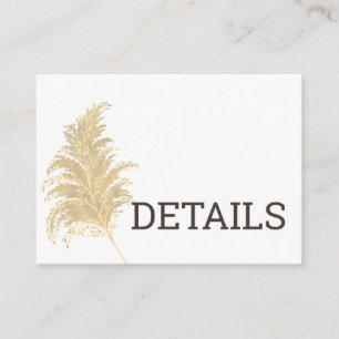 Wedding Pampas Grass Tan On White Details Info Enclosure Card