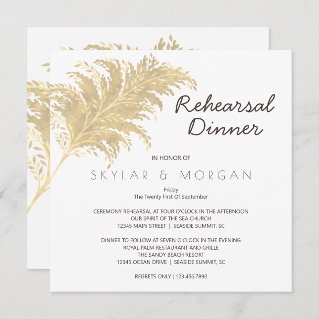 Wedding Pampas Grass Tan On White Rehearsal Invitation (Front/Back)