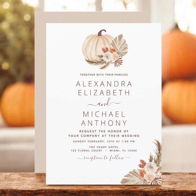 Wedding Pampas Grass White Pumpkin Terracotta Invitation (Creator Uploaded)