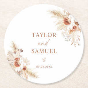 Wedding Paper Coasters   Boho Pampas Grass Decor