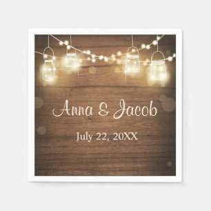 Wedding paper napkins Rustic wood string lights