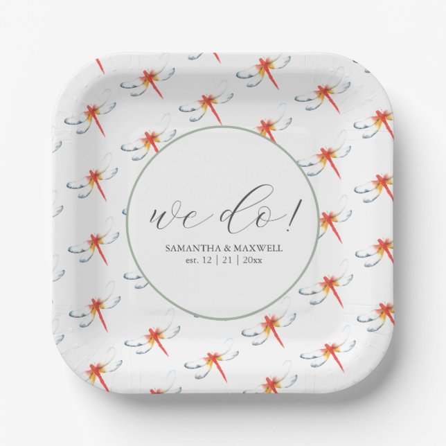 Wedding Paper Plates Red Dragonfly (Front)