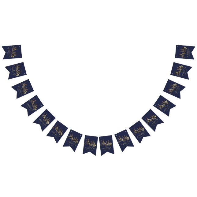 Wedding Party Bunting Navy Blue and Faux Gold Foil (All)