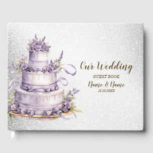 Wedding Party Cake Lavender Floral Watercolor Guest Book