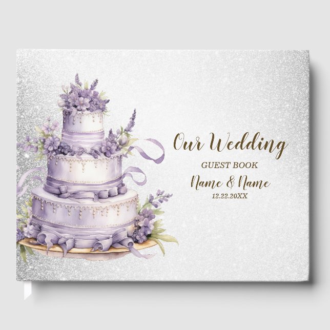 Wedding Party Cake Lavender Floral Watercolor Guest Book (Front)