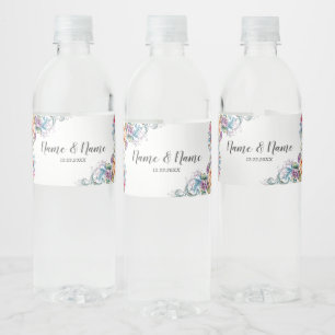 Wedding Party Colourful Flowers Elegant Modern Water Bottle Label