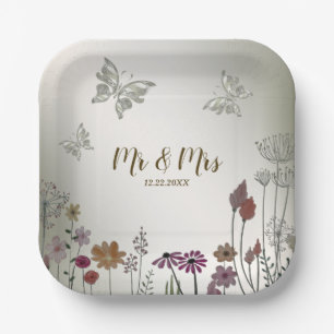 Wedding Party Colourful Garden Flowers Butterflies Paper Plate