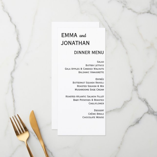 Wedding Party Dinner Menu Card (Front/Back In Situ)
