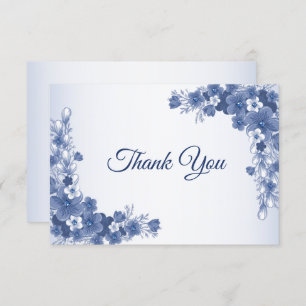 Wedding Party Floral Blue Grey White Rustic Thank You Card