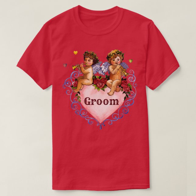 Wedding party gift groom angels cherubs heart whit T-Shirt (Design Front)