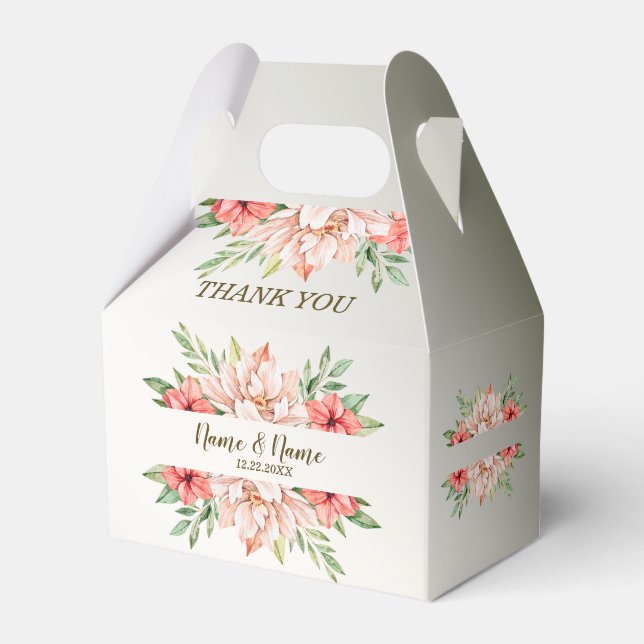 Wedding Party Gift Peach Orange Floral Leaves Favour Box (Front Side)