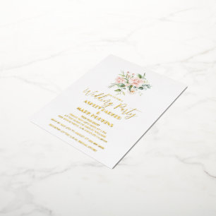 Wedding Party Gold Foil Typography Pink Roses  Foil Invitation Postcard