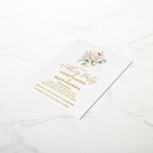 Wedding Party Gold Foil Typography Pink Roses  Invitation Postcard