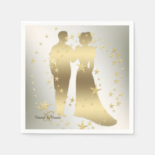 Wedding Party Golden Bride Groom Vintage Napkin