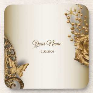 Wedding Party Golden Floral Butterfly Vintage Coaster