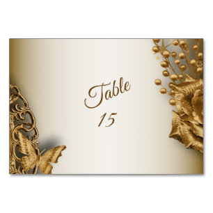 Wedding Party Golden Floral Butterfly Vintage Table Number