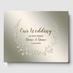 Wedding Party Golden Floral Leaves Wreath Elegant Guest Book
