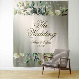 Wedding Party Green Leaves Golden Bronze Elegant Tapestry
