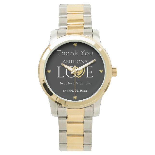 Wedding Party Groomsmen Thank You Gift Black Gold  Watch (Front)