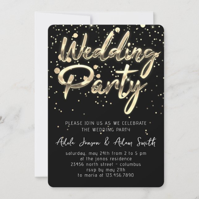 Wedding Party Instant Download Black Gold Invitation (Front)